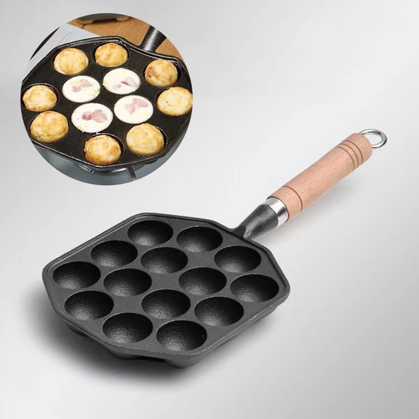 Takoyaki Grill Plate - مقلاة حديد مصبوبة غير لاصقة بمقبض