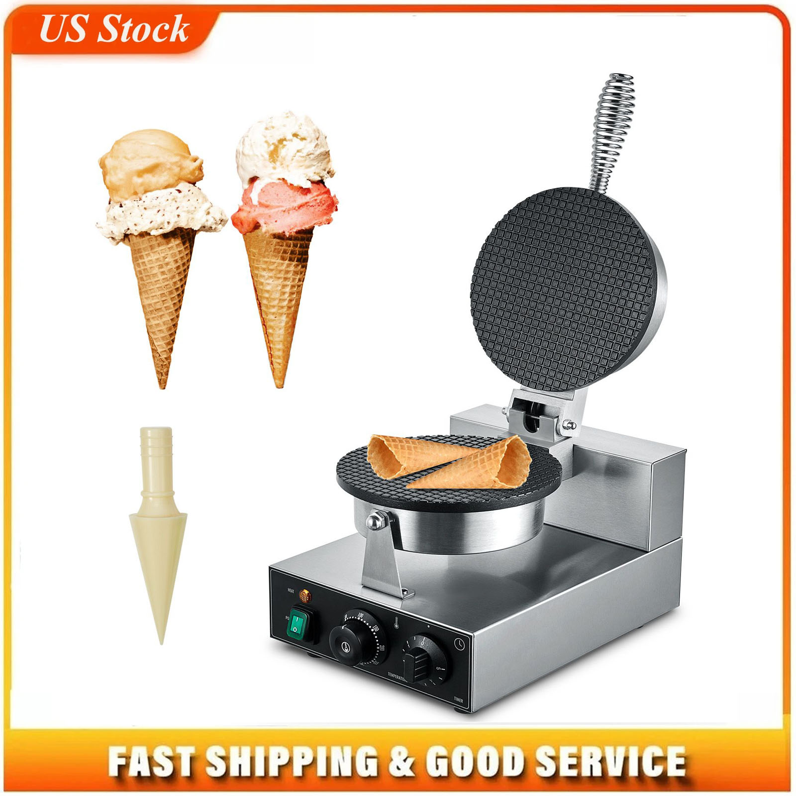 Waffle Cone Maker - ماكينة صنع مخاريط الآيس كريم الكهربائية،
