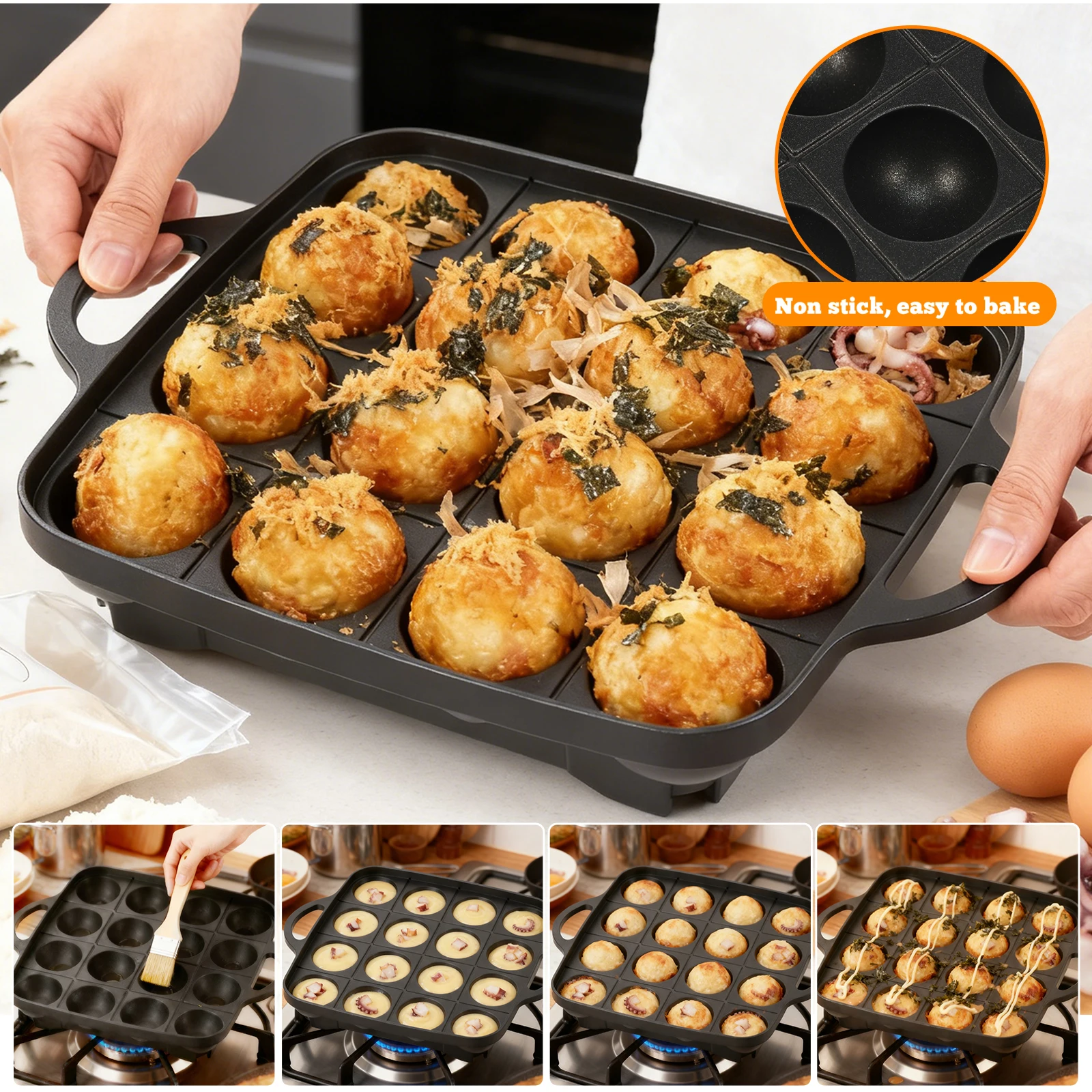 مقلاة تاكوياكي بـ 16 فتحة مصنو - مراجعة Takoyaki Grill Plate وسعره